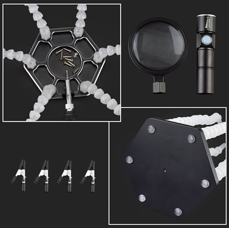 Six-Jaw Aluminum Alloy Welding Station Electronic Product Welding & Maintenance Workbench, SN6SB With Flashlight (White) by buy2fix