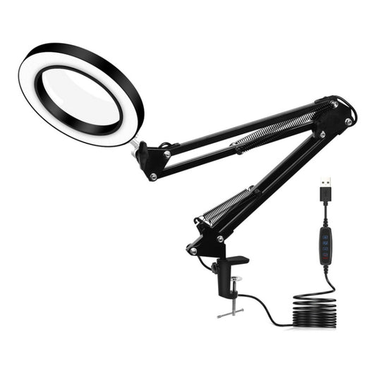 LED Eye Protection Reading Book Light USB Folding Clip Magnifying Glass Electronic Maintenance Light(5X-S (Black)) - Microscope Magnifier Series by buy2fix | Online Shopping UK | buy2fix