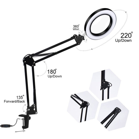 LED Eye Protection Reading Book Light USB Folding Clip Magnifying Glass Electronic Maintenance Light(5X-S (Black)) - Microscope Magnifier Series by buy2fix | Online Shopping UK | buy2fix