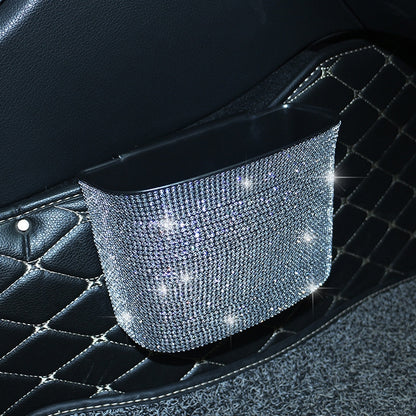 Car-Studded Trash Can Personality Car Hanging Trash Bag Multi-Function Car Storage Box(White Diamonds) by buy2fix