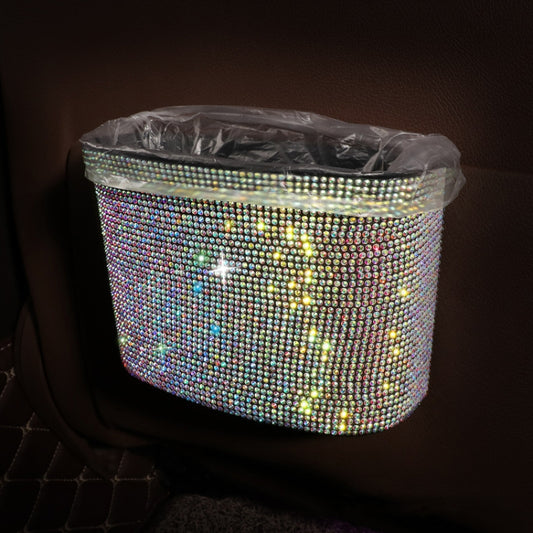 Car-Studded Trash Can Personality Car Hanging Trash Bag Multi-Function Car Storage Box(White Diamonds) by buy2fix