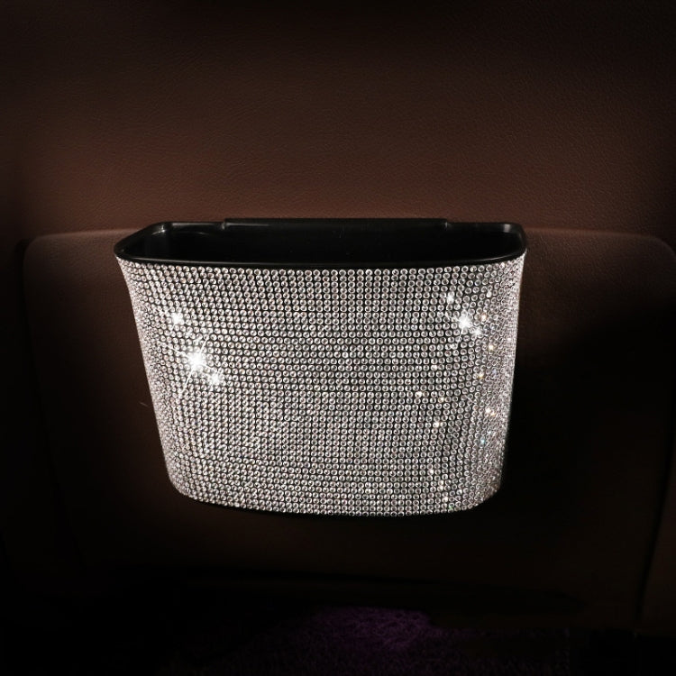 Car-Studded Trash Can Personality Car Hanging Trash Bag Multi-Function Car Storage Box(White Diamonds) by buy2fix