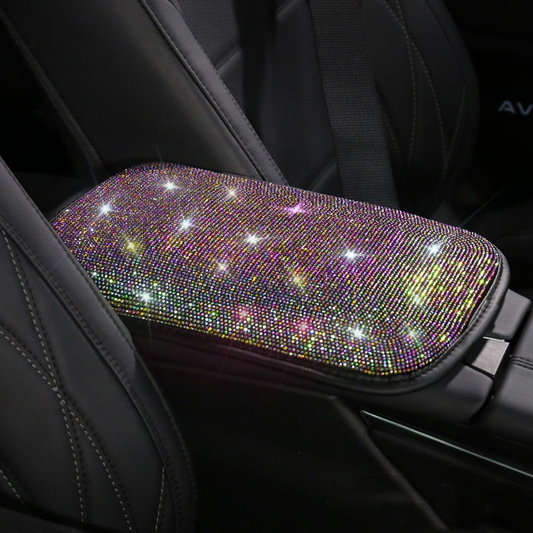 Car Diamond Armrest Box Cushion Personalized Car Decorations Dirt And Non-Slip(Black Colorful Diamond) by buy2fix
