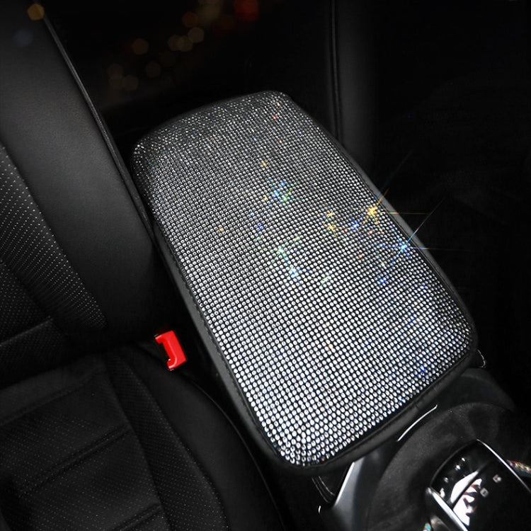 Car Diamond Armrest Box Cushion Personalized Car Decorations Dirt And Non-Slip(Black White Diamond) by buy2fix