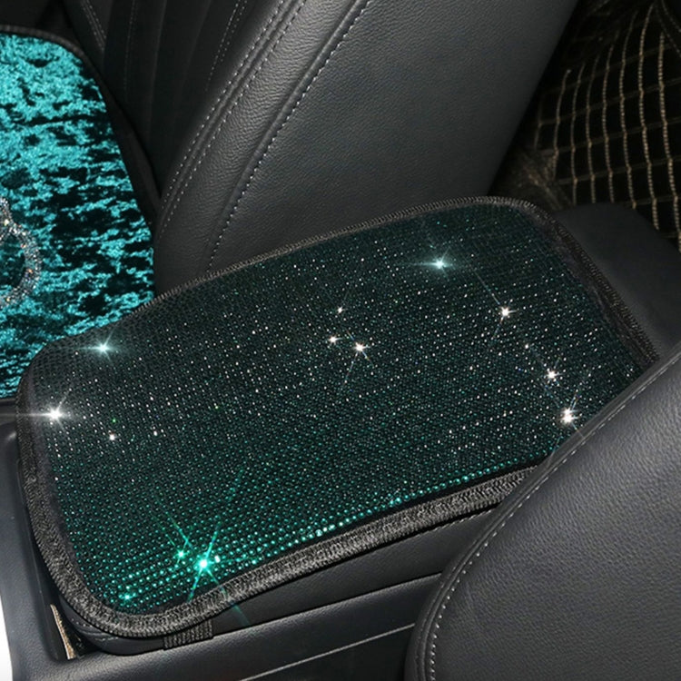 Car Diamond Armrest Box Cushion Personalized Car Decorations Dirt And Non-Slip(Black Green Diamond) by buy2fix