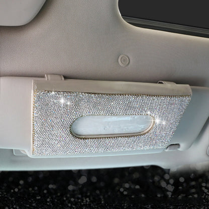 Car Tissue Box Car Hanging Sun Visor Pumping Box(Beige White Diamonds) by buy2fix