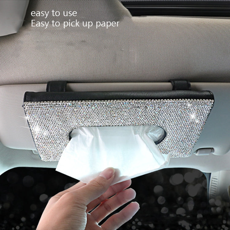 Car Tissue Box Car Hanging Sun Visor Pumping Box(Beige White Diamonds) by buy2fix