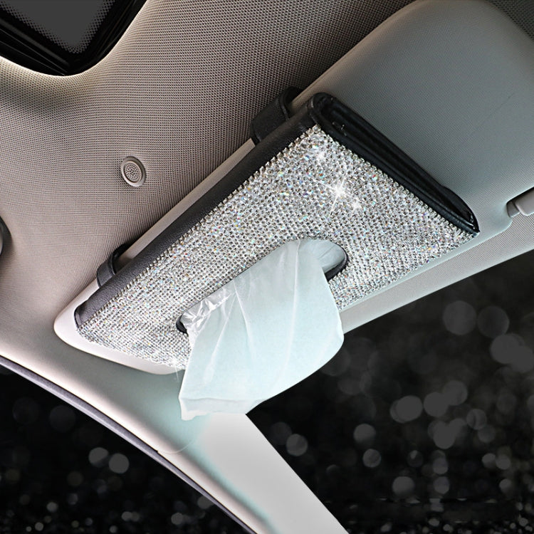 Car Tissue Box Car Hanging Sun Visor Pumping Box(Beige White Diamonds) by buy2fix