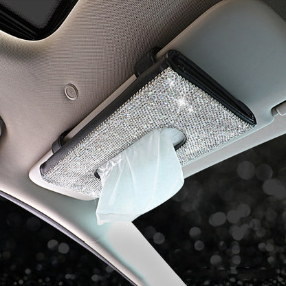 Car Tissue Box Car Hanging Sun Visor Pumping Box(Beige White Diamonds) by buy2fix