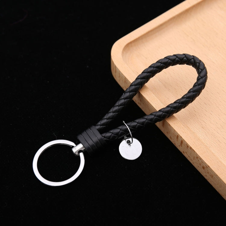 Woven Leather Cord Keychain Car Pendant Leather Key Ring Baotou With Small Round Piece(Black) by buy2fix