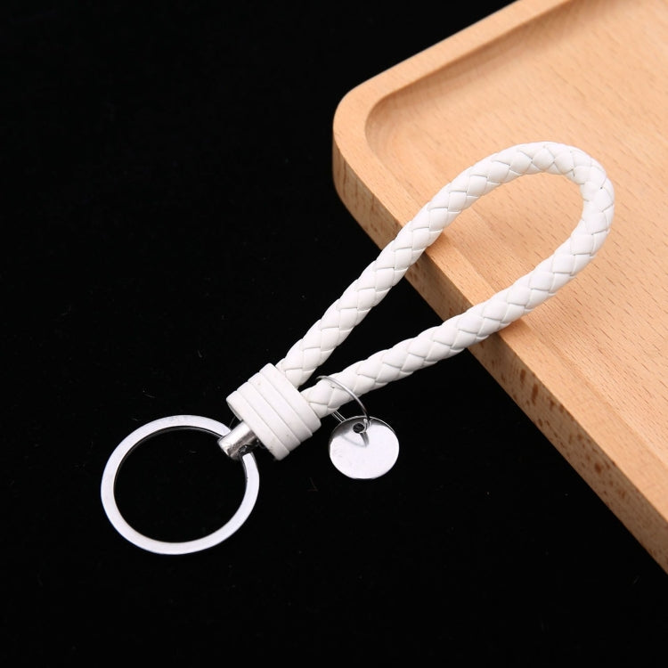 Woven Leather Cord Keychain Car Pendant Leather Key Ring Baotou With Small Round Piece(White) by buy2fix