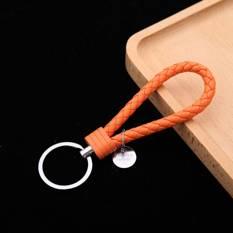 Woven Leather Cord Keychain Car Pendant Leather Key Ring Baotou With Small Round Piece(Orange) by buy2fix