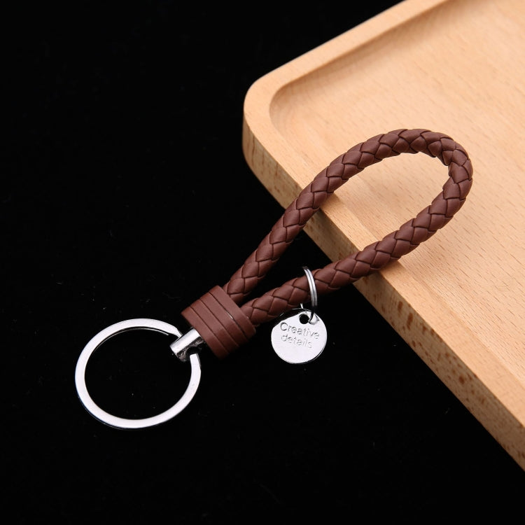 Woven Leather Cord Keychain Car Pendant Leather Key Ring Baotou With Small Round Piece(Brown) by buy2fix
