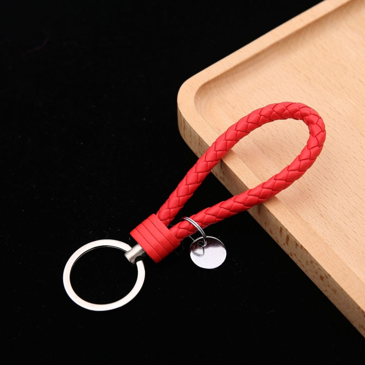 Woven Leather Cord Keychain Car Pendant Leather Key Ring Baotou With Small Round Piece(Red) by buy2fix