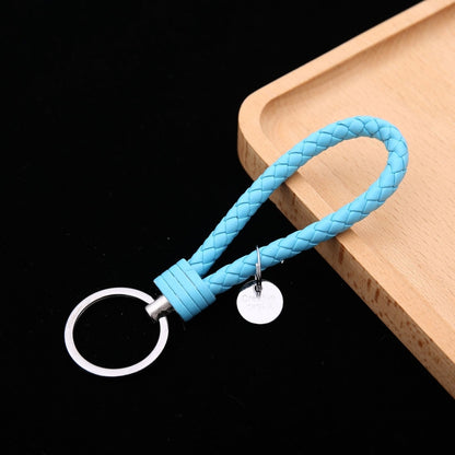Woven Leather Cord Keychain Car Pendant Leather Key Ring Baotou With Small Round Piece(Light Blue) by buy2fix