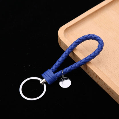 Woven Leather Cord Keychain Car Pendant Leather Key Ring Baotou With Small Round Piece(Royal Blue) by buy2fix