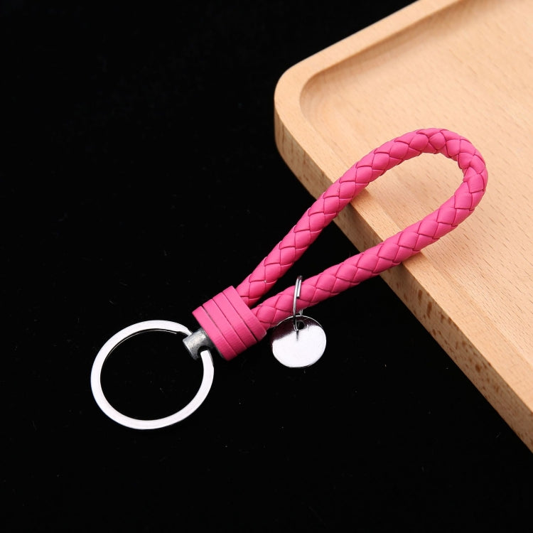 Woven Leather Cord Keychain Car Pendant Leather Key Ring Baotou With Small Round Piece(Rose Red) by buy2fix
