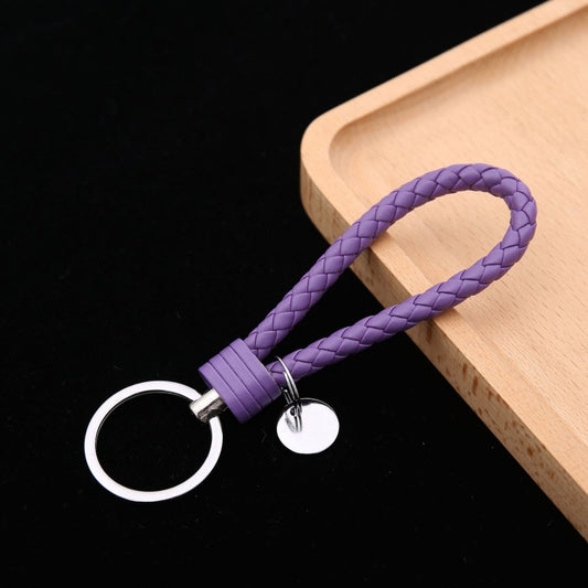 Woven Leather Cord Keychain Car Pendant Leather Key Ring Baotou With Small Round Piece(Deep Purple) by buy2fix