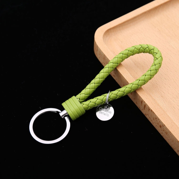 Woven Leather Cord Keychain Car Pendant Leather Key Ring Baotou With Small Round Piece(Light Green) by buy2fix