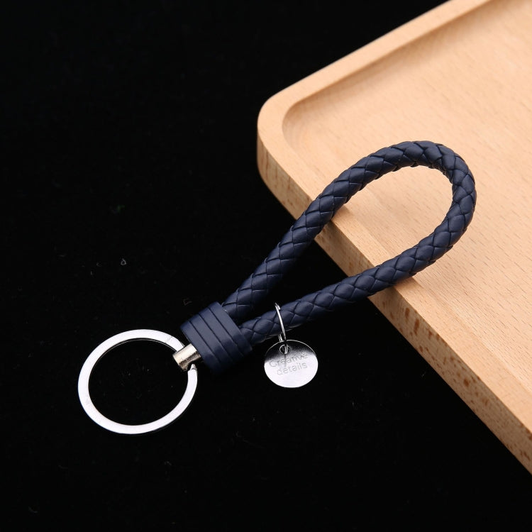 Woven Leather Cord Keychain Car Pendant Leather Key Ring Baotou With Small Round Piece(Navy) - Key Rings by buy2fix | Online Shopping UK | buy2fix