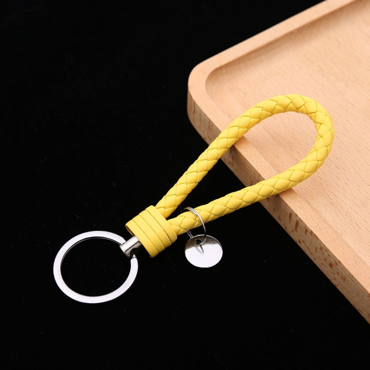 Woven Leather Cord Keychain Car Pendant Leather Key Ring Baotou With Small Round Piece(Yellow) by buy2fix