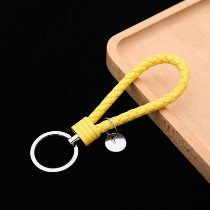Woven Leather Cord Keychain Car Pendant Leather Key Ring Baotou With Small Round Piece(Yellow) by buy2fix