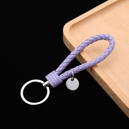 Woven Leather Cord Keychain Car Pendant Leather Key Ring Baotou With Small Round Piece(Light Purple) by buy2fix