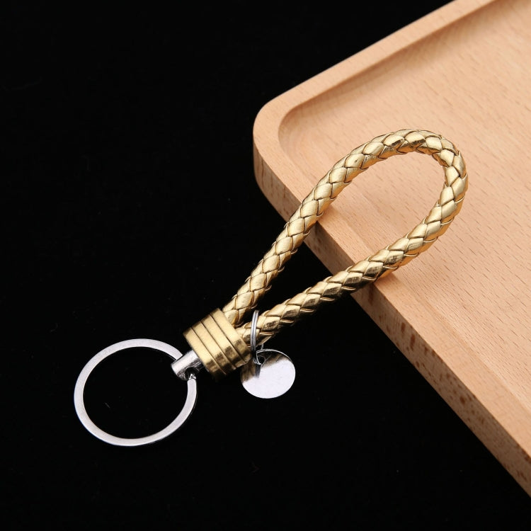 Woven Leather Cord Keychain Car Pendant Leather Key Ring Baotou With Small Round Piece(Golden) by buy2fix