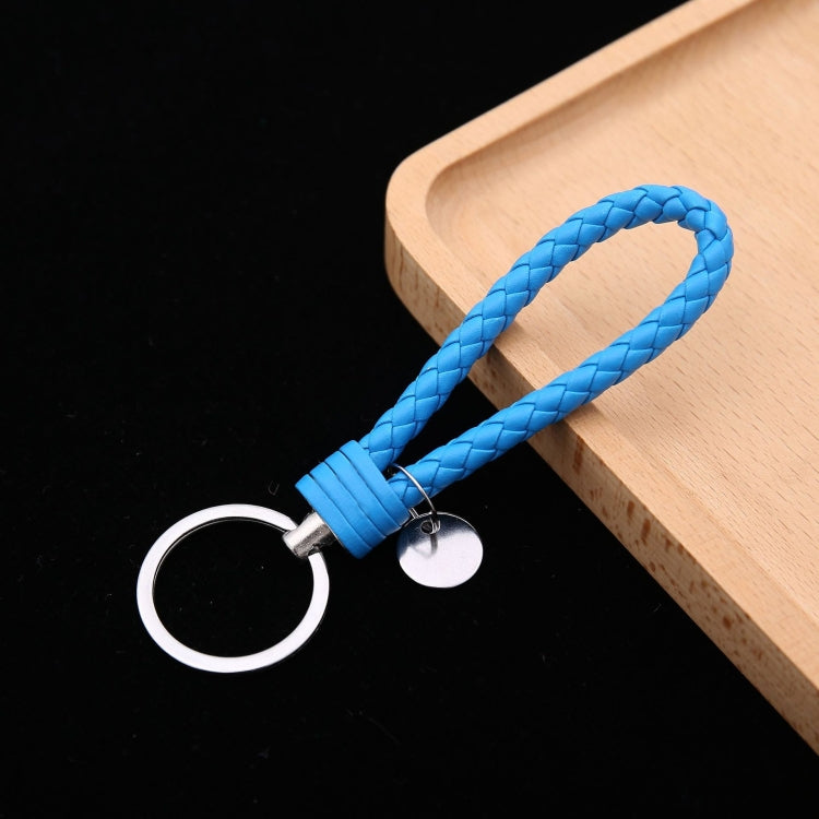 Woven Leather Cord Keychain Car Pendant Leather Key Ring Baotou With Small Round Piece(Medium Blue) by buy2fix