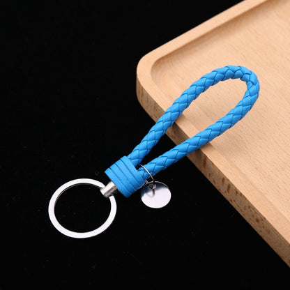 Woven Leather Cord Keychain Car Pendant Leather Key Ring Baotou With Small Round Piece(Medium Blue) by buy2fix