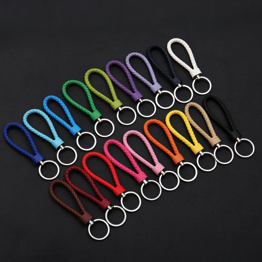 Woven Leather Cord Keychain Car Pendant Leather Key Ring Baotou With Small Round Piece(Navy) - Key Rings by buy2fix | Online Shopping UK | buy2fix
