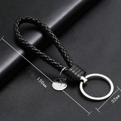 Woven Leather Cord Keychain Car Pendant Leather Key Ring Baotou With Small Round Piece(White) by buy2fix