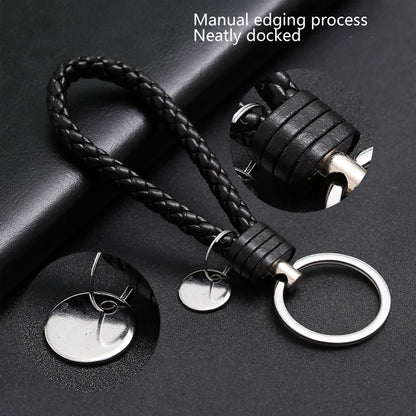 Woven Leather Cord Keychain Car Pendant Leather Key Ring Baotou With Small Round Piece(Silver) by buy2fix
