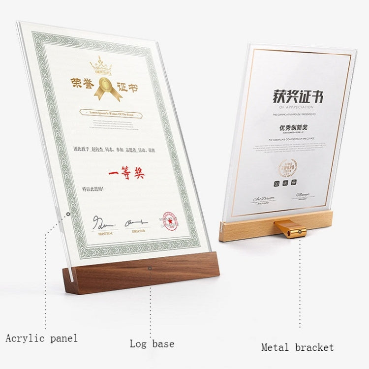 Transparent Acrylic Wooden Base Certificate Photo Frame Vertical Walnut - Photo Albums & Photo Frames by buy2fix | Online Shopping UK | buy2fix