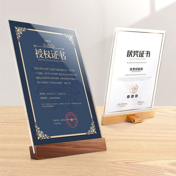 Transparent Acrylic Wooden Base Certificate Photo Frame Vertical Walnut - Photo Albums & Photo Frames by buy2fix | Online Shopping UK | buy2fix