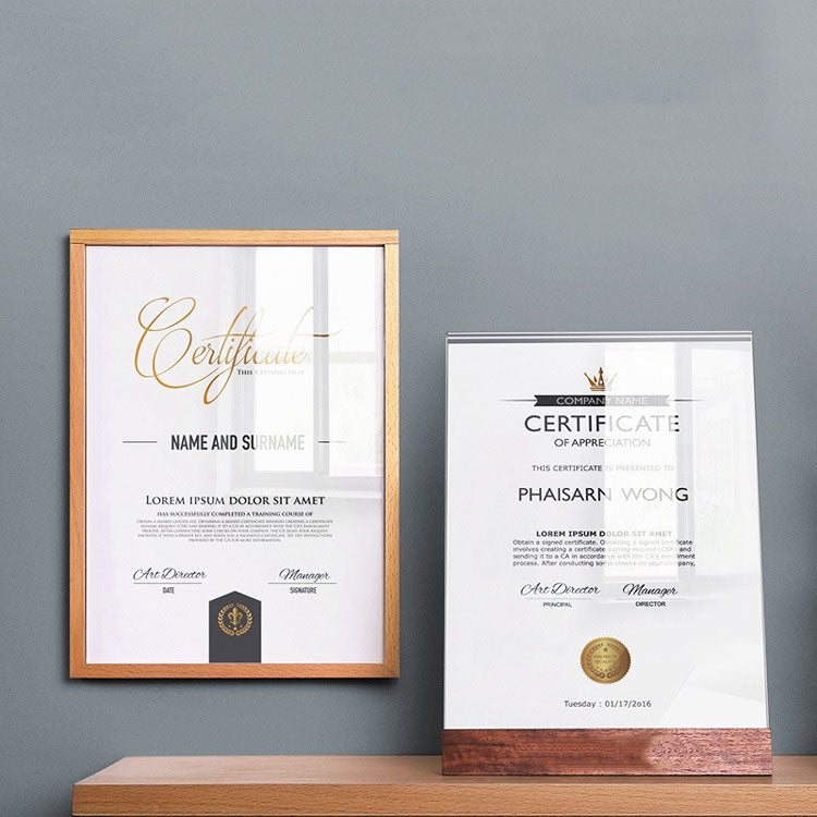 Transparent Acrylic Wooden Base Certificate Photo Frame Vertical Walnut - Photo Albums & Photo Frames by buy2fix | Online Shopping UK | buy2fix