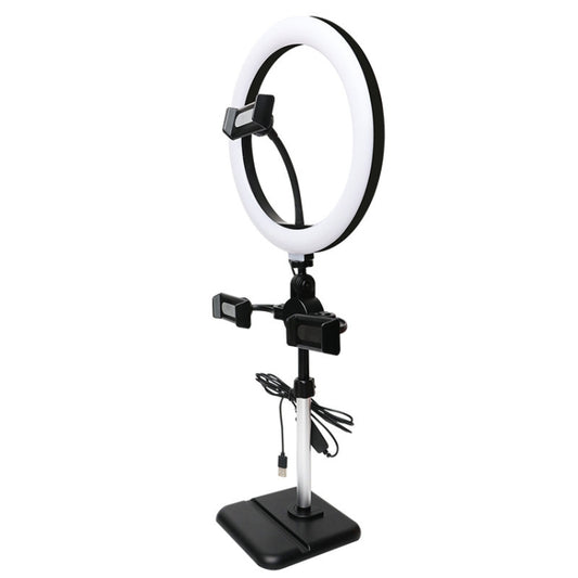 Telescopic Adjustment Live Frame Desktop Tablet Mobile Phone Bracket, Specification: K07 Three-seat With Fill Light  (Black) - Stand by buy2fix | Online Shopping UK | buy2fix