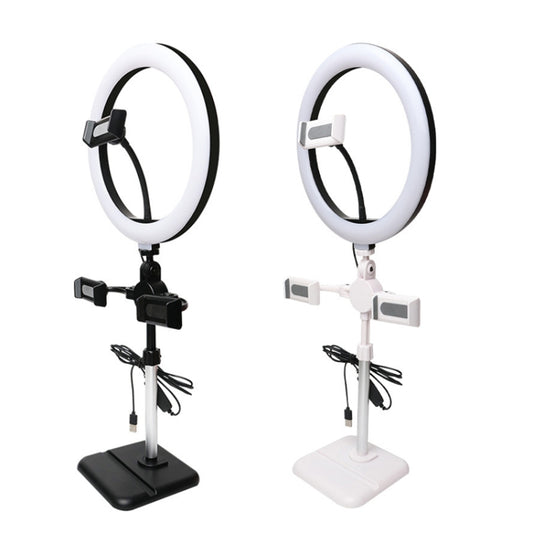Telescopic Adjustment Live Frame Desktop Tablet Mobile Phone Bracket, Specification: K07 Three-seat With Fill Light  (Black) - Stand by buy2fix | Online Shopping UK | buy2fix