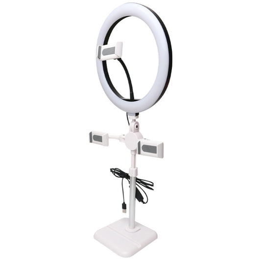 Telescopic Adjustment Live Frame Desktop Tablet Mobile Phone Bracket, Specification: K07 Three-seat With Fill Light (White) - Stand by buy2fix | Online Shopping UK | buy2fix