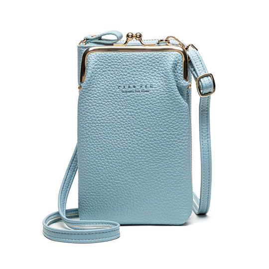 H2107 Ladies Mobile Phone Bag Shoulder Messenger Bag Pebbled Zipper Wallet(Light Blue)