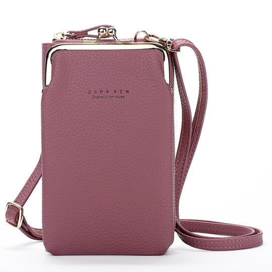 H2107 Ladies Mobile Phone Bag Shoulder Messenger Bag Pebbled Zipper Wallet(Shallow Purple)