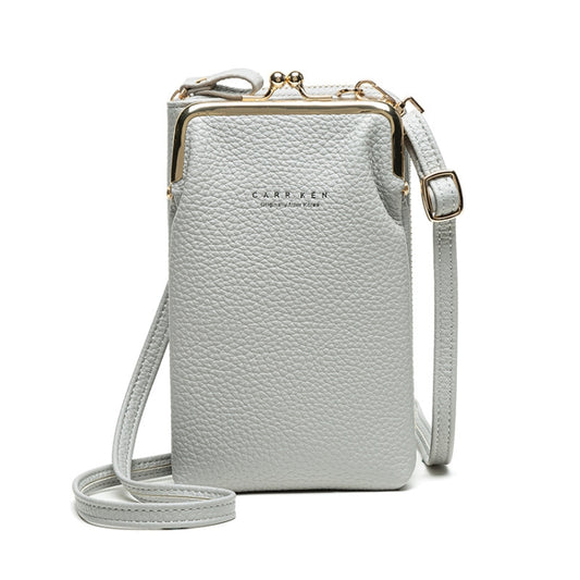 H2107 Ladies Mobile Phone Bag Shoulder Messenger Bag Pebbled Zipper Wallet(Gray) - Single-shoulder Bags by buy2fix | Online Shopping UK | buy2fix