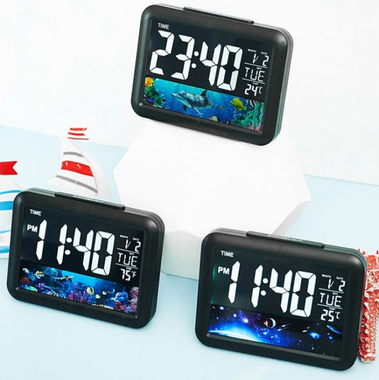 Color Screen Children Electronic Alarm Clock LCD Bedside Alarm Clock(Black Whale) - Alarm Clocks by buy2fix | Online Shopping UK | buy2fix