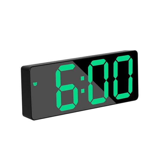 Mirror Bedside Alarm Clock Battery Plug-In Dual-Purpose LED Clock, Colour: Rectangle Black Shell (Black Surface green light) - Alarm Clocks by buy2fix | Online Shopping UK | buy2fix