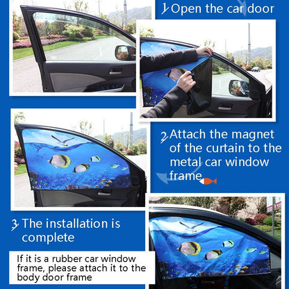 Automobile Sunshade Car Windows Sun Protection And Heat Insulation Magnetic Telescopic Side Curtains(Underwater Adventure Co-driver) by buy2fix
