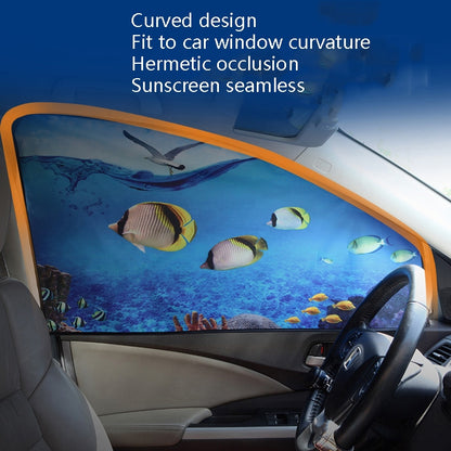 Automobile Sunshade Car Windows Sun Protection And Heat Insulation Magnetic Telescopic Side Curtains(Auspicious Three Treasures Co-driver) by buy2fix
