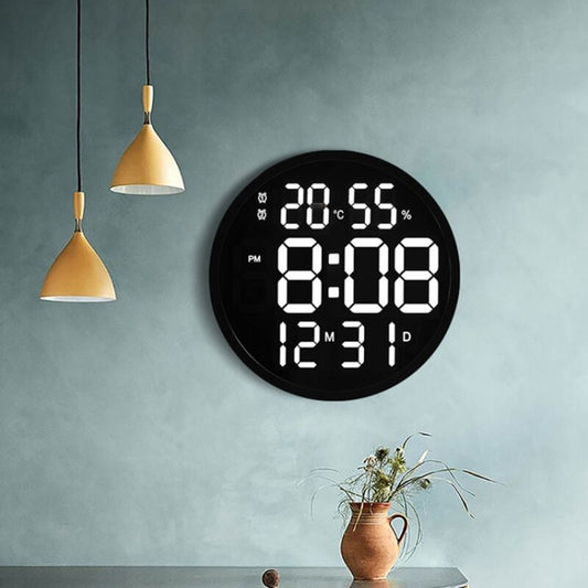 6620 12 Inch LED Simple Wall Clock Living Room Round Silent Digital Temperature And Humidity Electronic Clock(Black Frame US Plug) - Wall Clock by buy2fix | Online Shopping UK | buy2fix