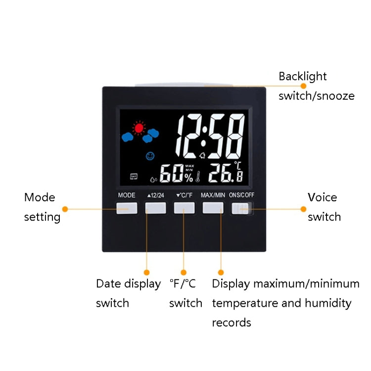 2159 Household Temperature And Humidity Display Alarm Clock Indoor Electronic Digital Display Multi-Function Color Screen Clock(Black) - Novelty Clock by buy2fix | Online Shopping UK | buy2fix