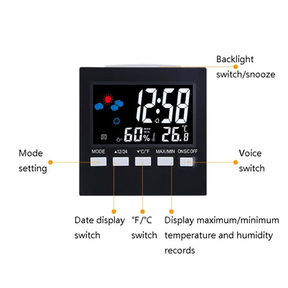 2159 Household Temperature And Humidity Display Alarm Clock Indoor Electronic Digital Display Multi-Function Color Screen Clock(Black) - Novelty Clock by buy2fix | Online Shopping UK | buy2fix