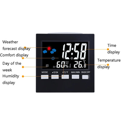 2159 Household Temperature And Humidity Display Alarm Clock Indoor Electronic Digital Display Multi-Function Color Screen Clock(Black) - Novelty Clock by buy2fix | Online Shopping UK | buy2fix
